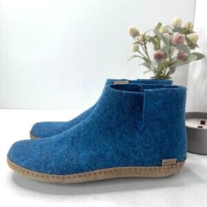 Glerups Felted Wool Slip-On Leather Sole Boot Petrol Blue Men 12 EU46